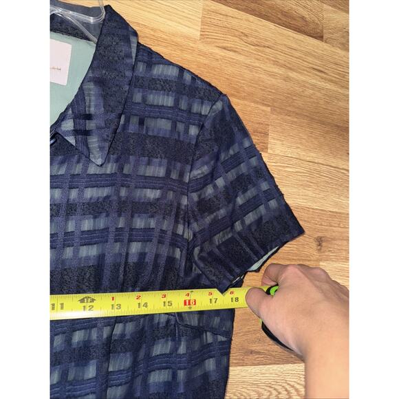 Gal Meets Glam Mackenzie Dress 14 Windowpane Jacquard Navy Plaid Shirt Dress - Picture 8 of 10